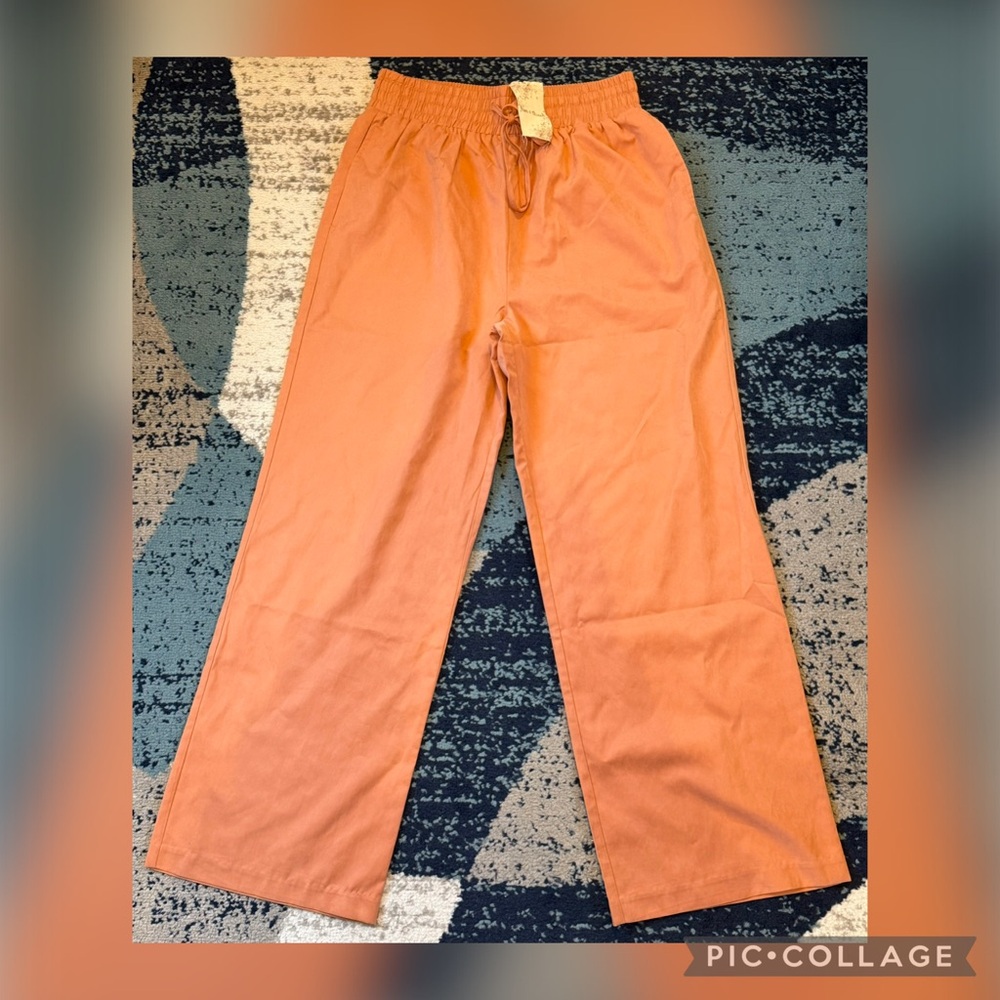 Hem & Thread Wide Leg Pants in Terracotta Orange